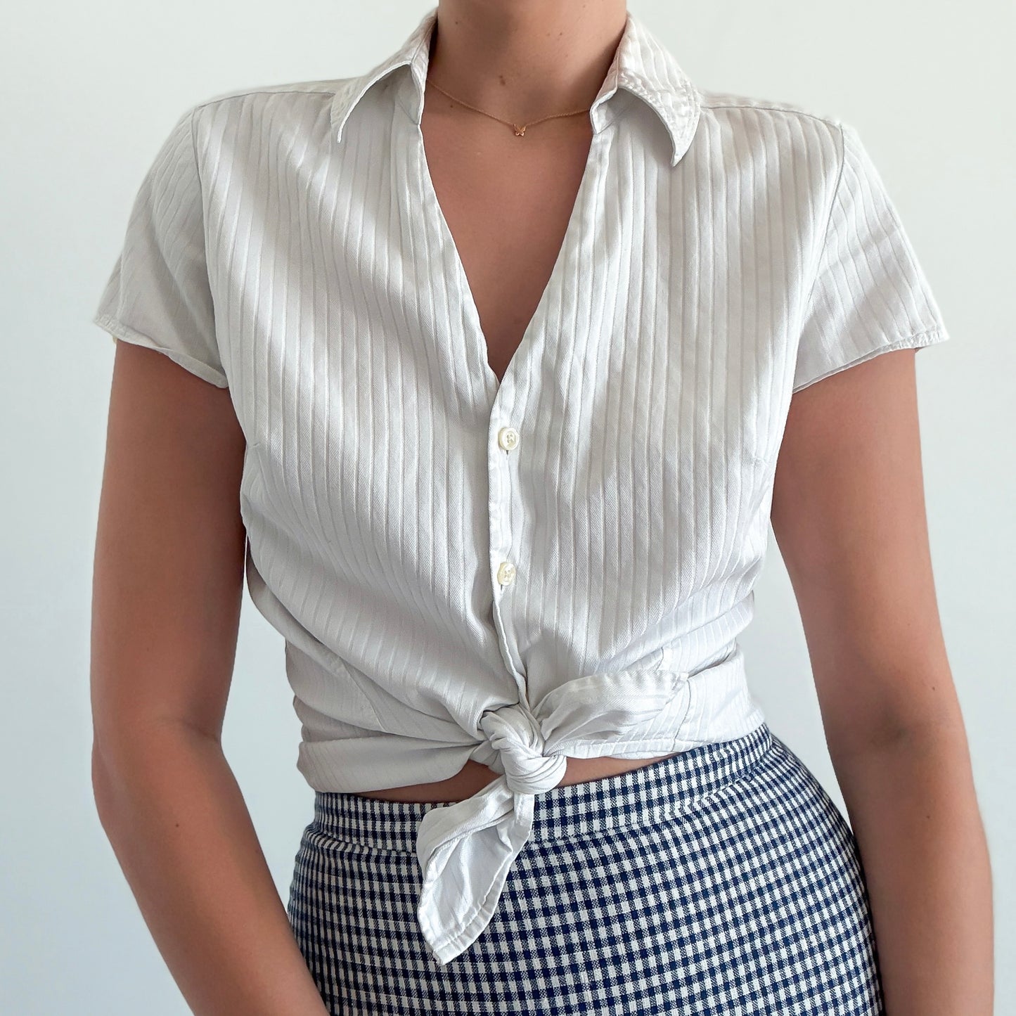 Y2K White Cotton Button Up Blouse / SZ 10
