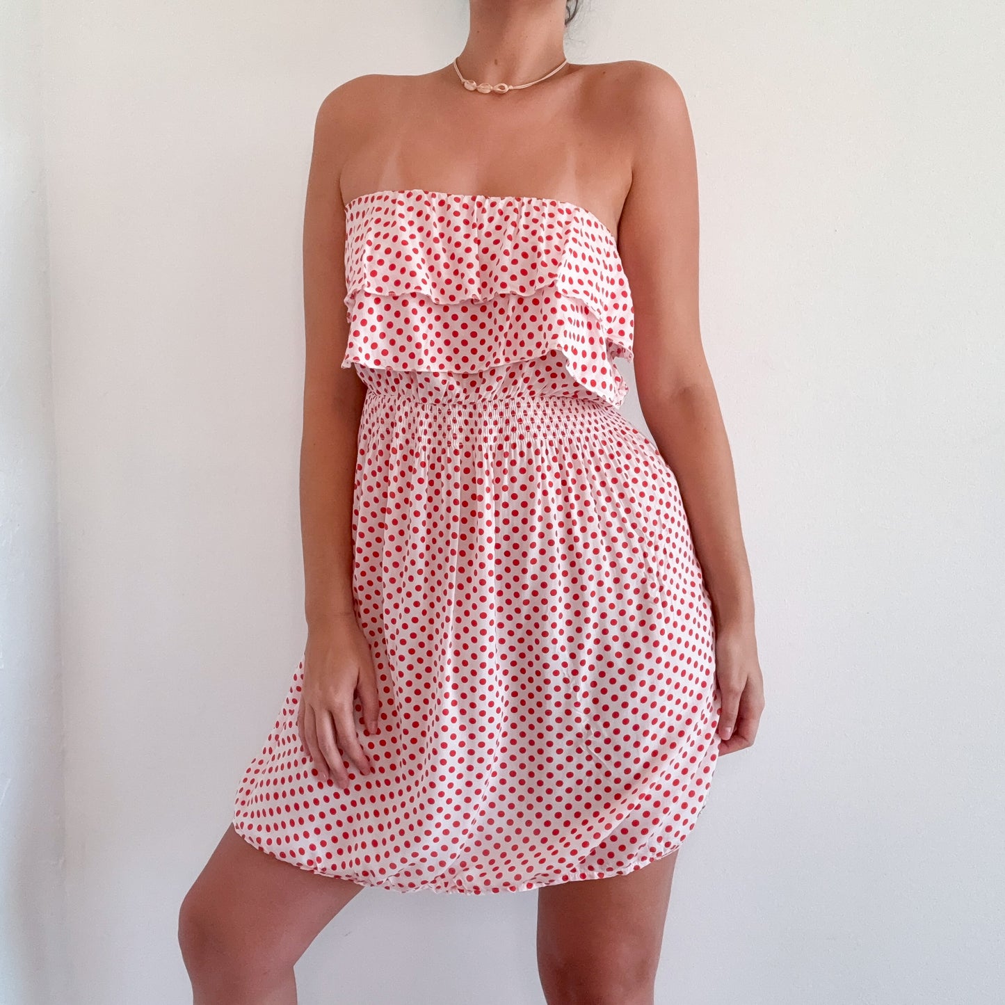 Y2K Red & Ivory Polka Dot Mini Dress / SZ M-L