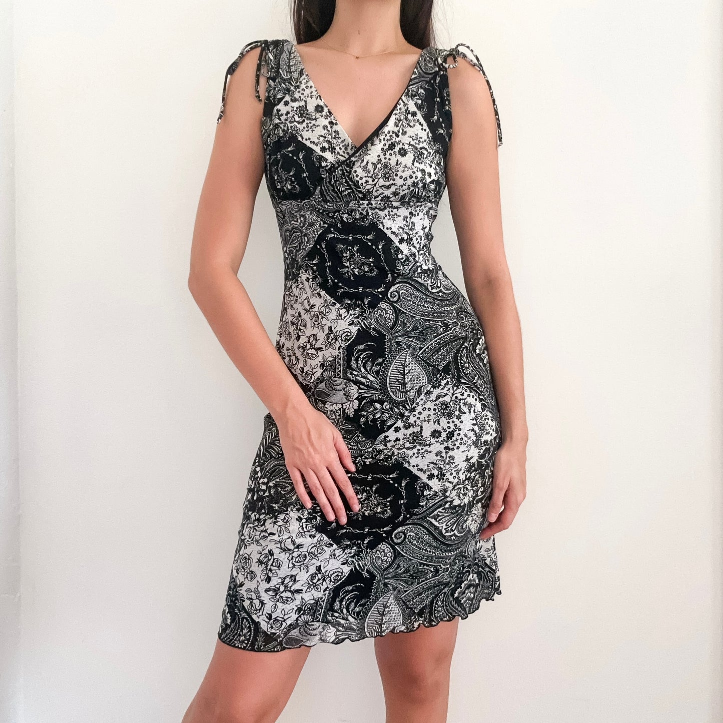 Y2K B&W Printed Mesh Midi Dress / SZ M