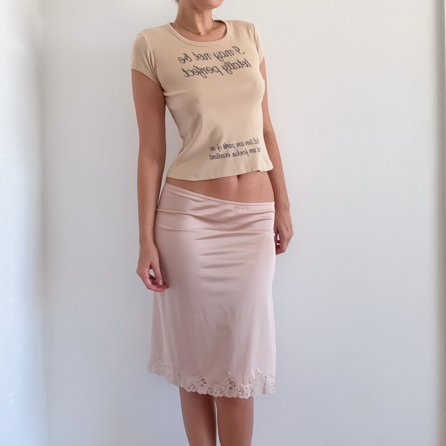 70's Pale Blush Lace Slip Skirt / SZ XS-M