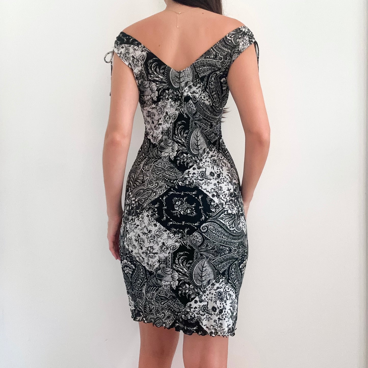Y2K B&W Printed Mesh Midi Dress / SZ M