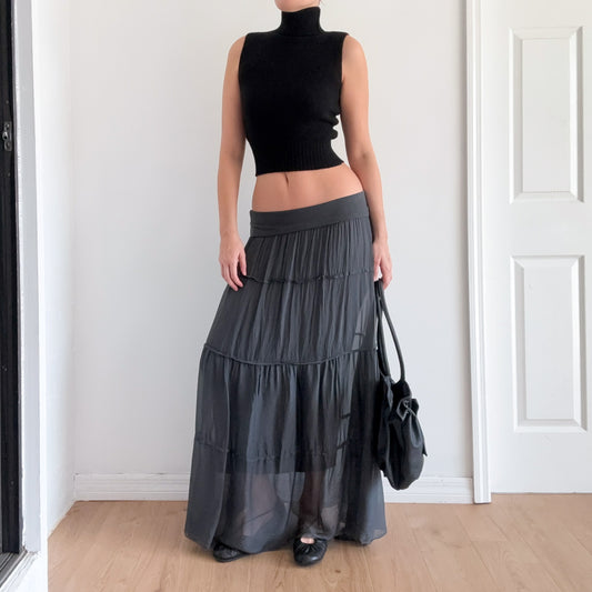 Y2K Italian Dark Grey Silk Foldover Skirt / SZ L