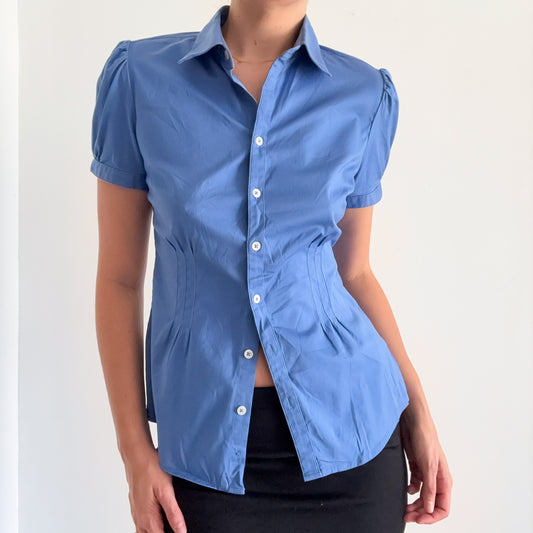 Y2K Cornflower Blue Button Blouse / SZ M