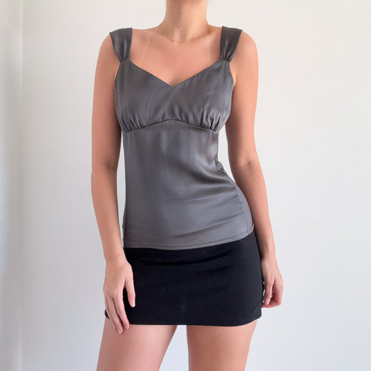 Y2K Dark Grey Silk Top / SZ S