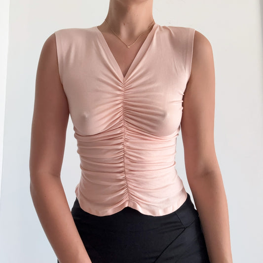 Apricot Pink Ruched Top / SZ S