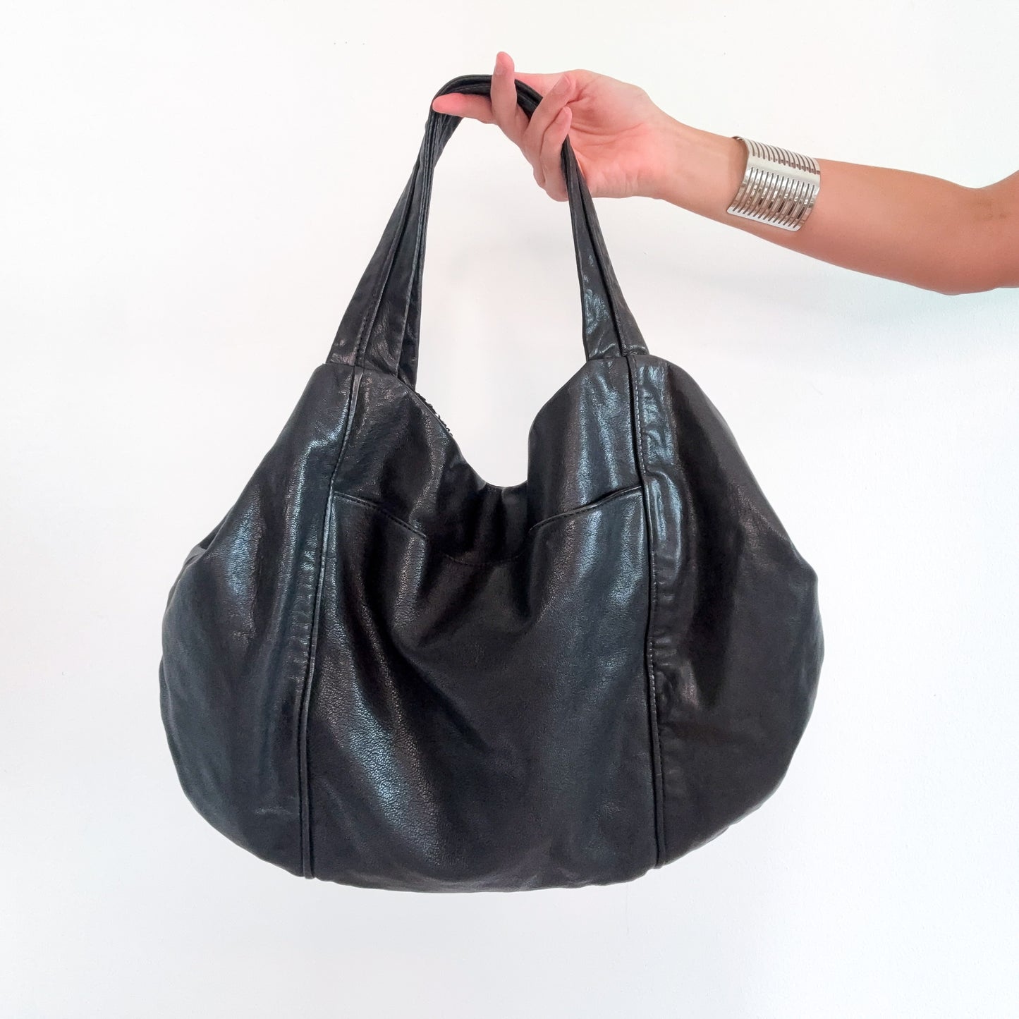 Y2K Black Leather Sequin Handbag