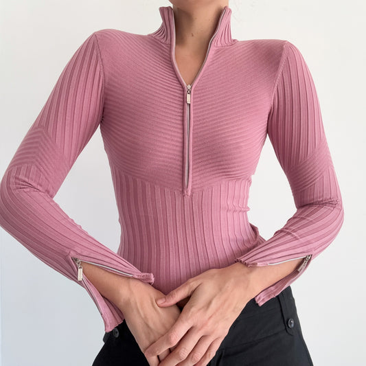 Y2K Bebe Orchid Pink Knit Zip Top / SZ XS-S