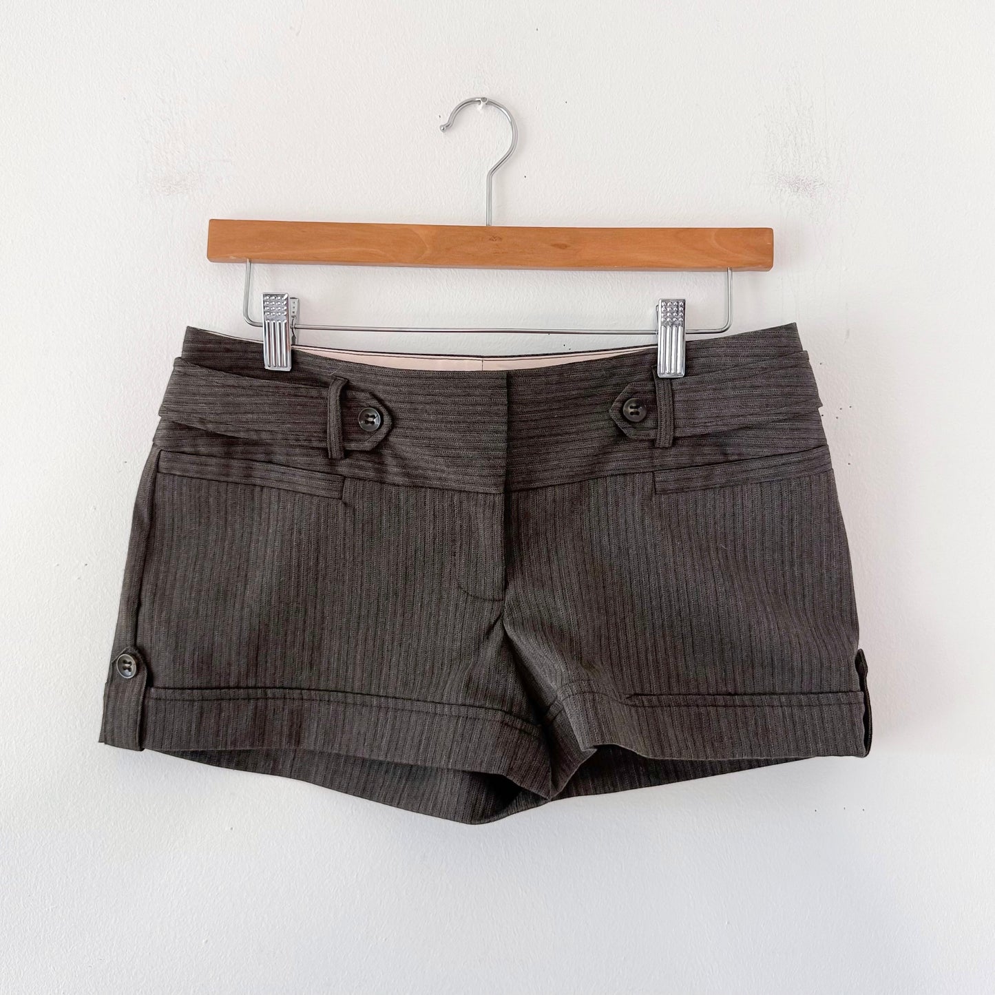 Y2K Brown Pinstriped Work Shorts / SZ 2