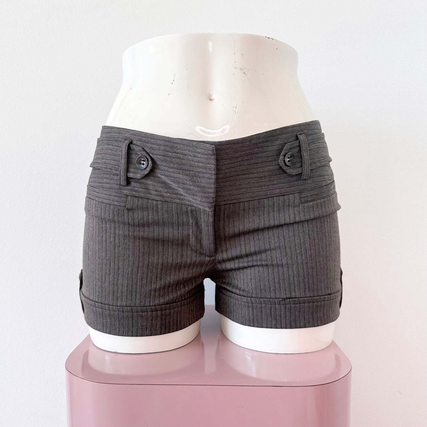 Y2K Brown Pinstriped Work Shorts / SZ 2