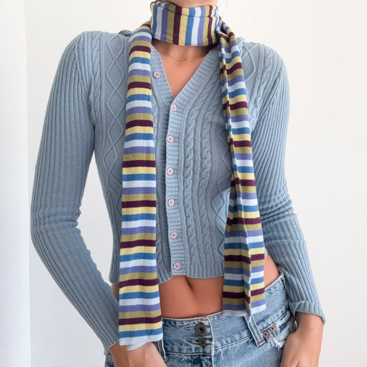 Y2K Blue & Green Striped Knit Scarf