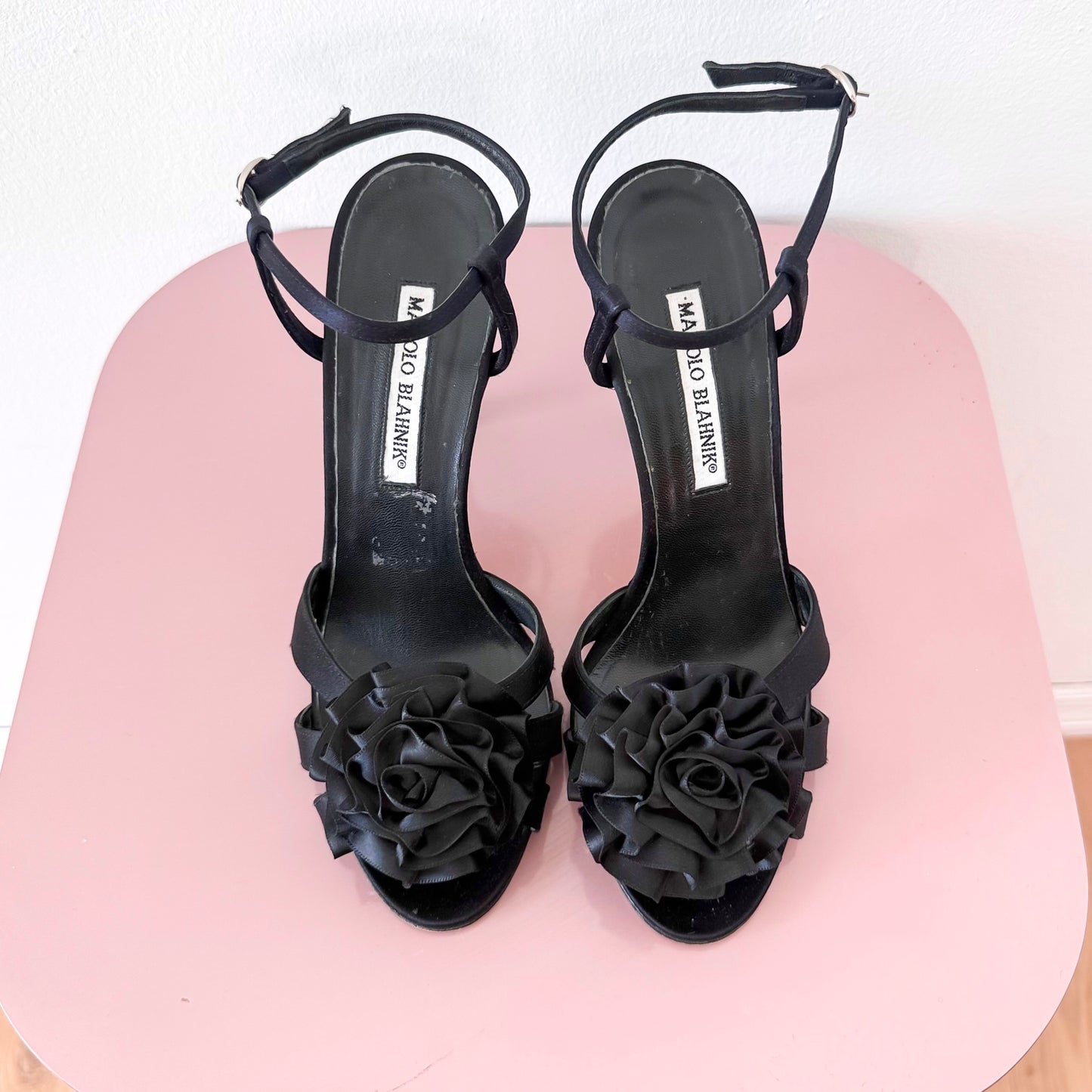Manolo Blahnik Black Rosette Heels / SZ 7