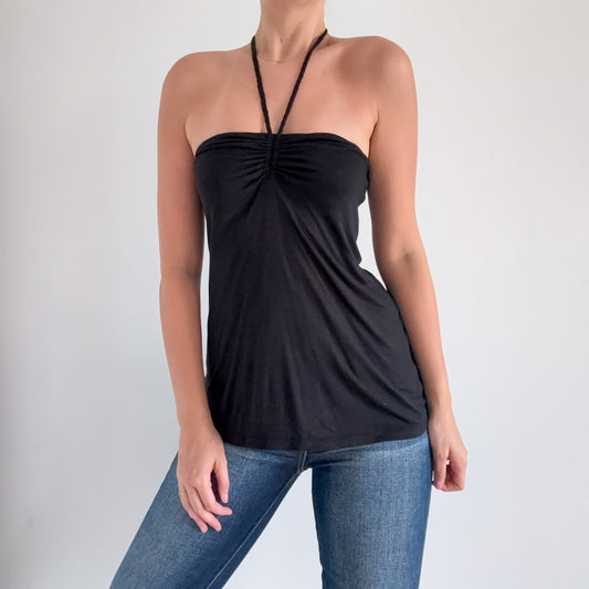 Y2K Black Rayon Halter Top / SZ XS/S