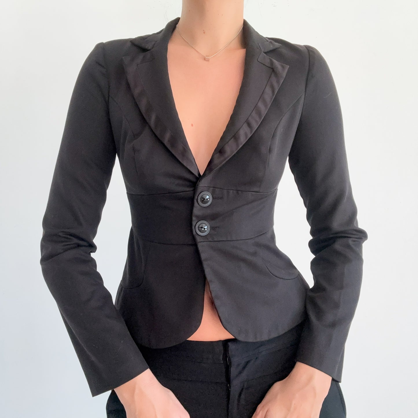 Y2K Black Fitted Satin Trim Blazer / SZ S