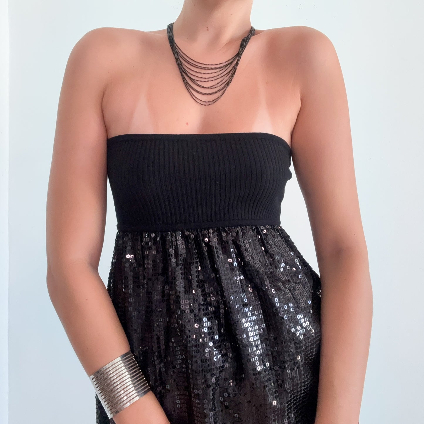 2010's Black Sequin Tube Dress / SZ S-M