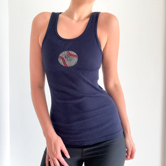 Y2K Navy Bedazzled Baseball Tank / SZ S-M