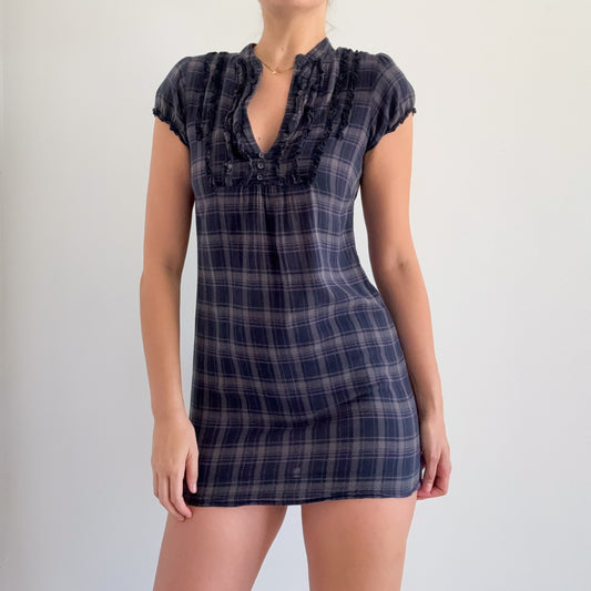Y2K Navy & Grey Flannel Babydoll Dress / SZ XS/S