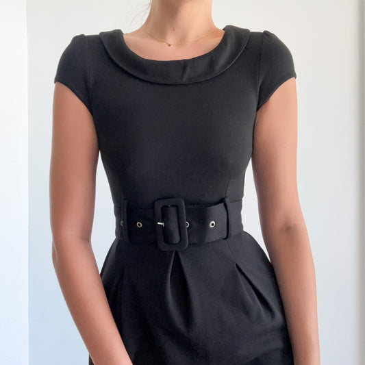 2010's Black Belted Mini Dress / SZ 2/4