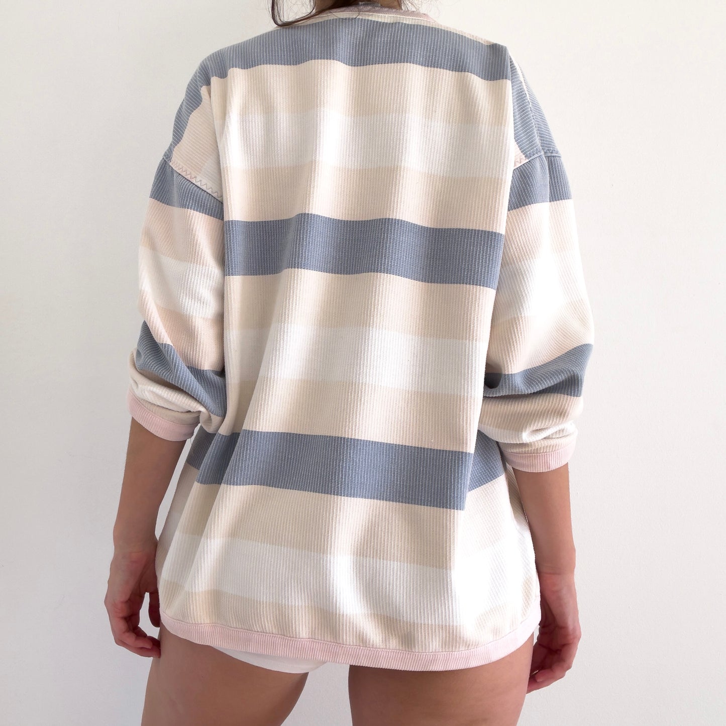80's Cream Striped Oversized Sweatshirt / SZ M
