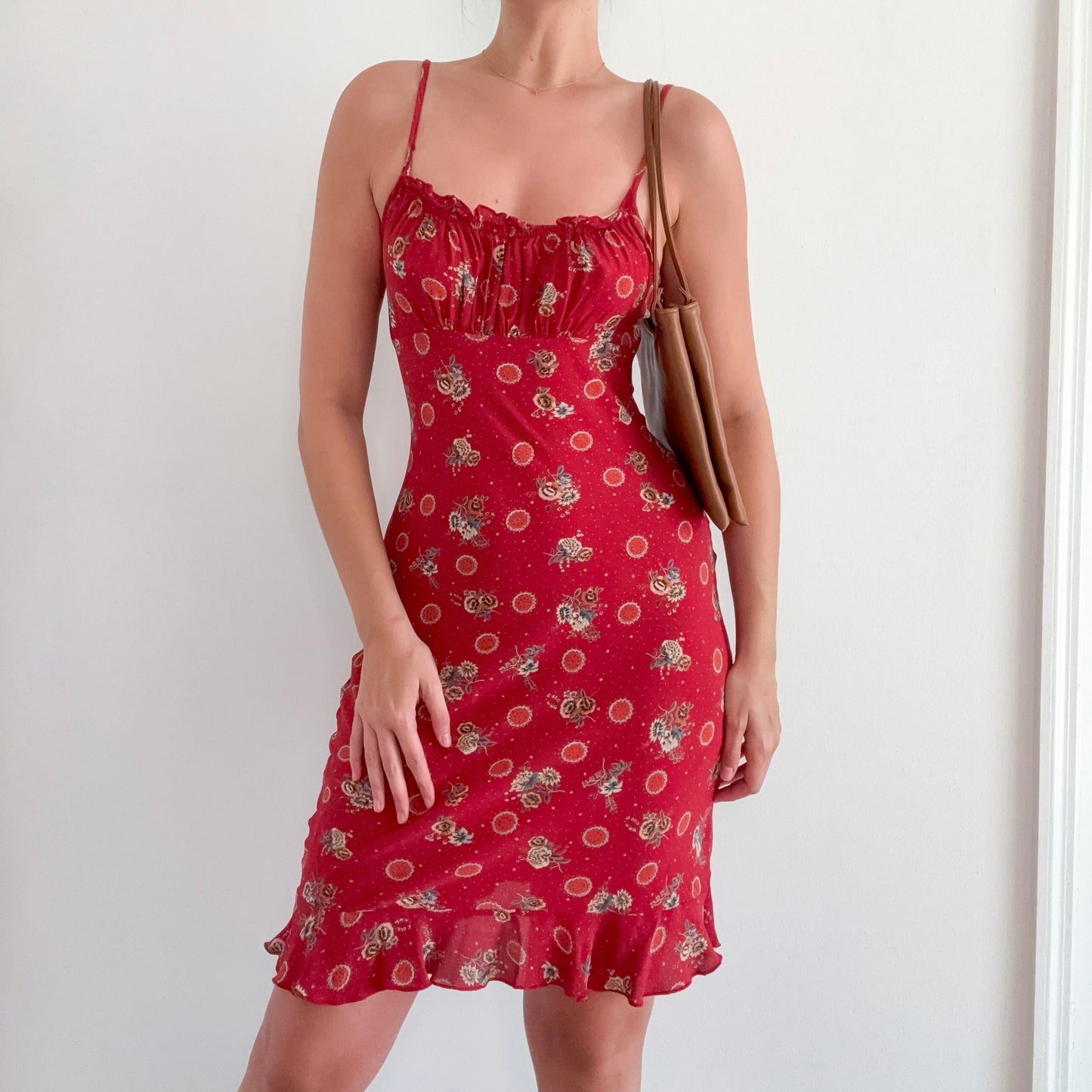 Y2K Rampage Brick Red Rayon Printed Midi Dress / SZ S