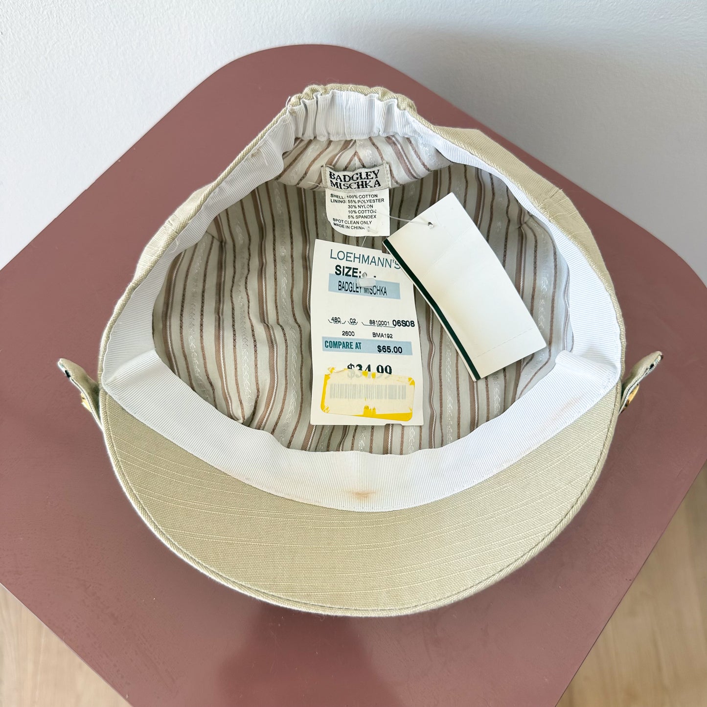 Y2K Badgley Mischka Beige Striped Cap