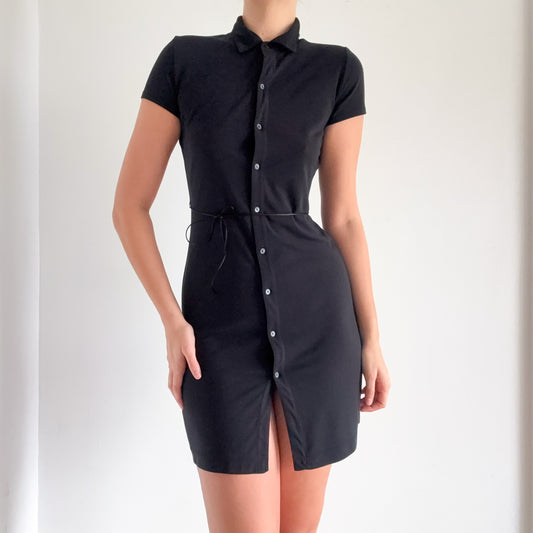 Y2K Black Button Up Short Sleeve Mini Dress / SZ S-M