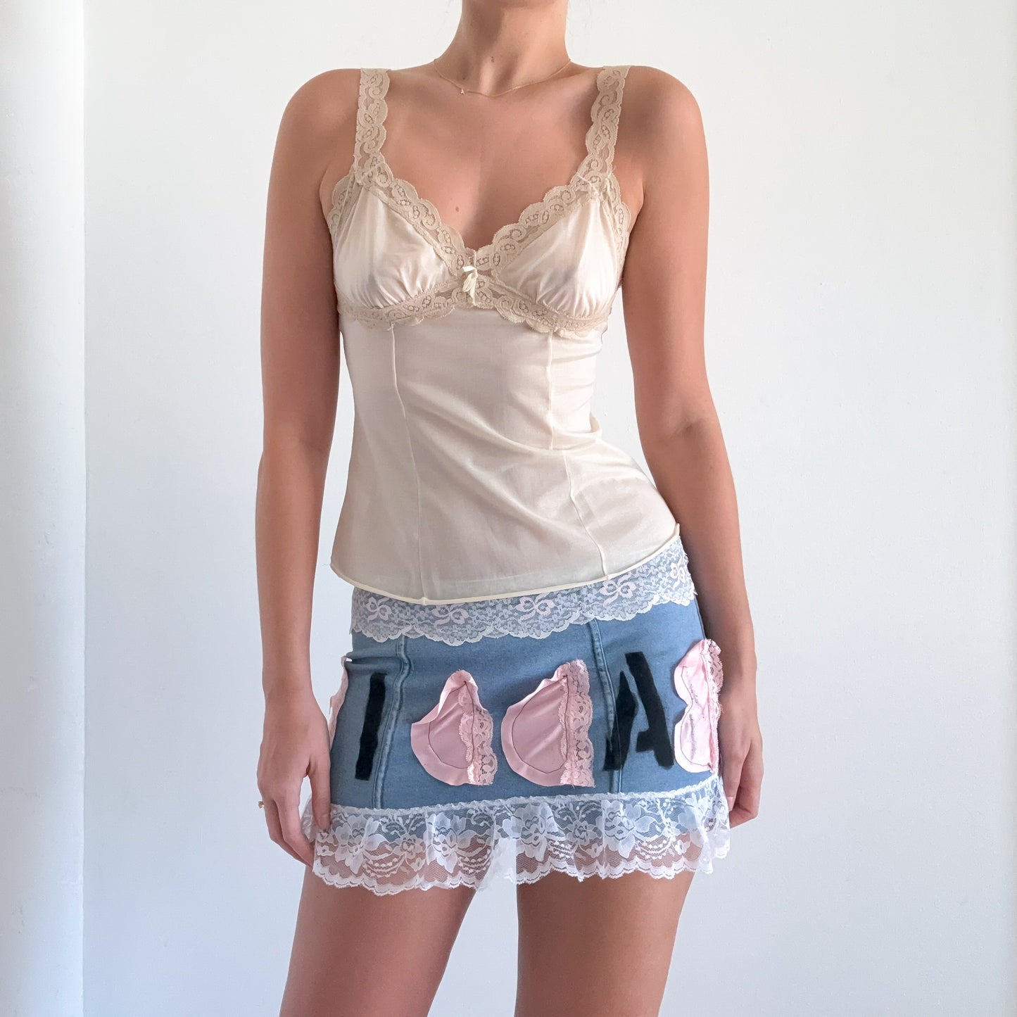 80's Olga Cream Lace Slip Tank / SZ XS-S