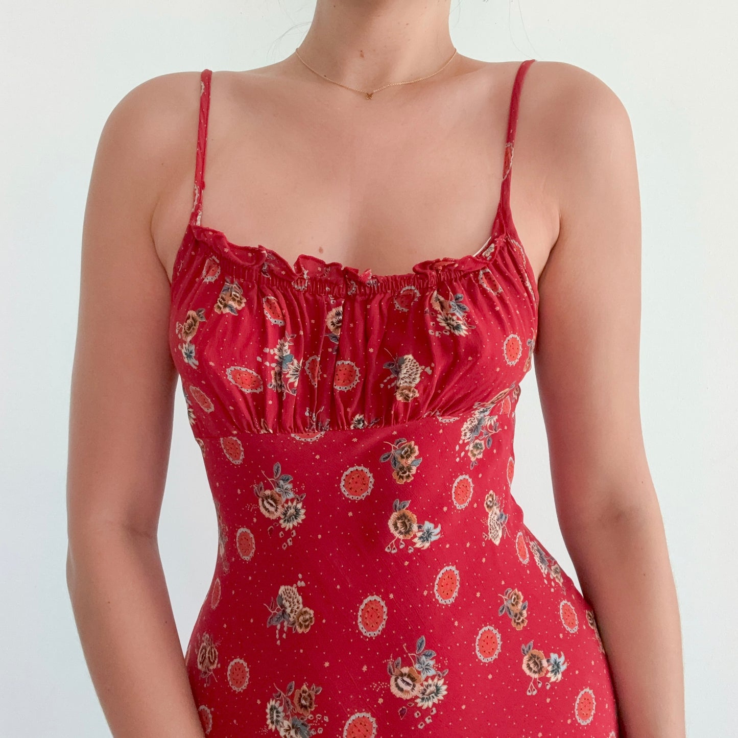 Y2K Rampage Brick Red Rayon Printed Midi Dress / SZ S