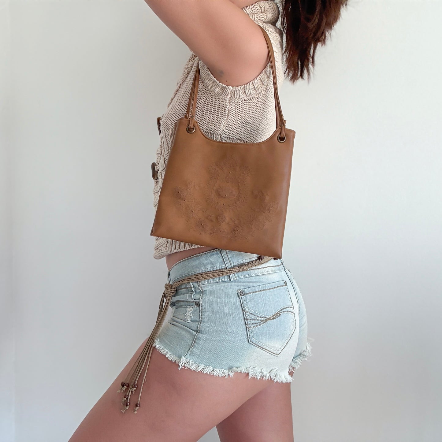 Y2K-does-70's Brown Embroidered Bag