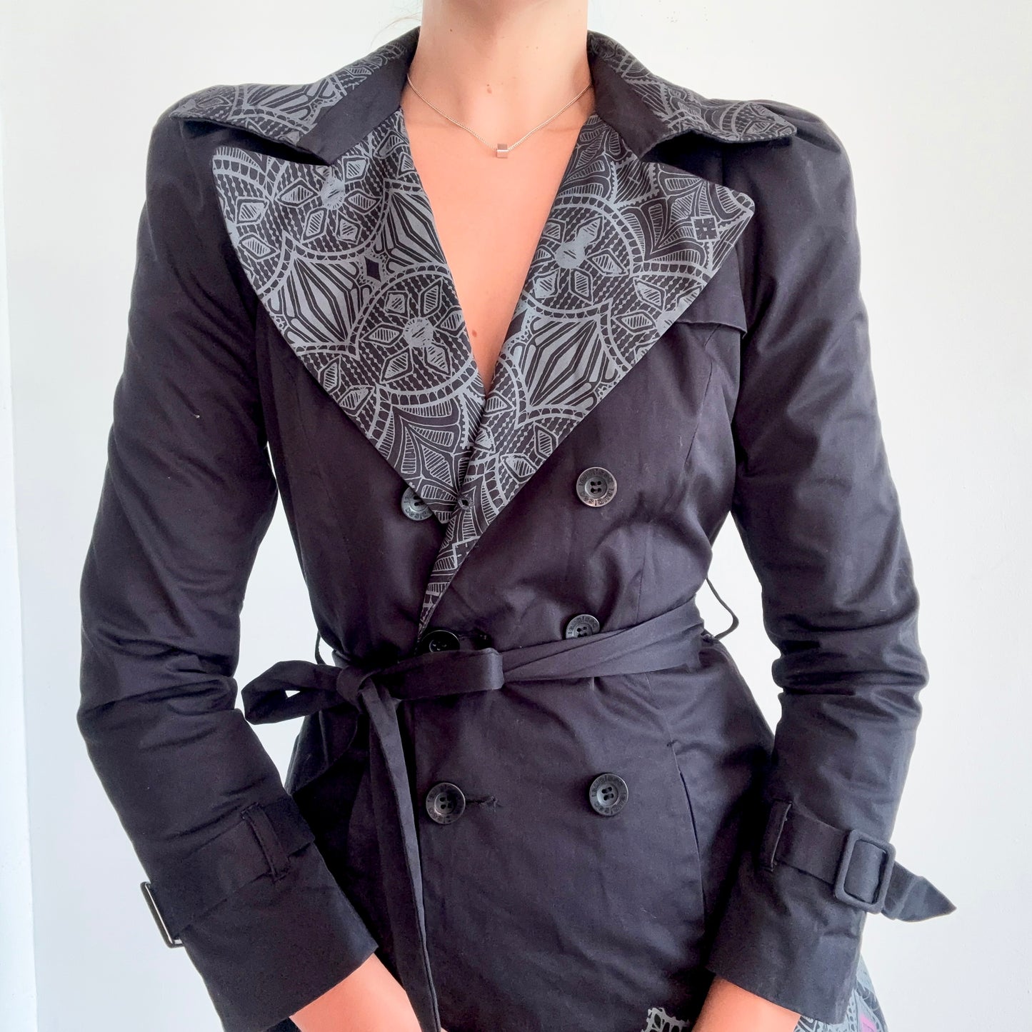 Y2K Desigual Black & Purple Trench Coat / SZ XS/S