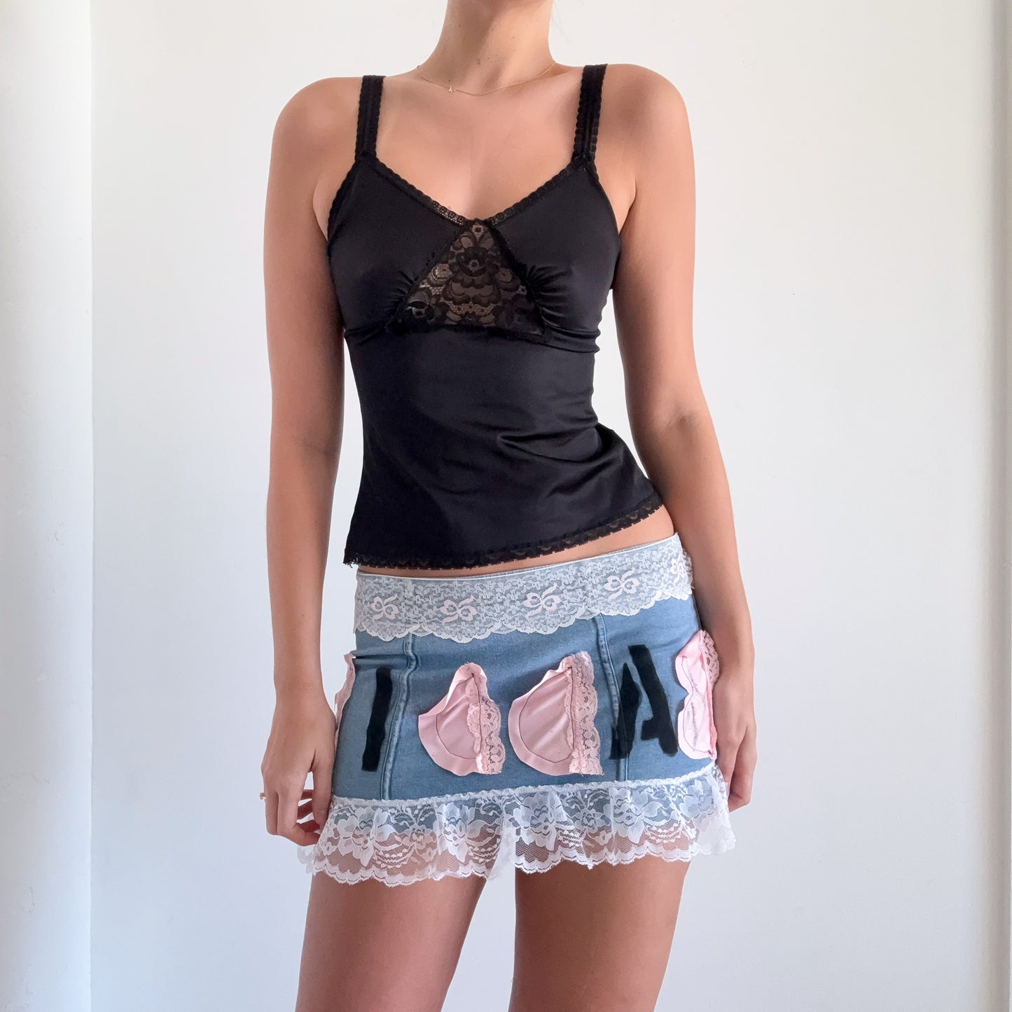 80's Black Lace Slip Tank / SZ XS-S