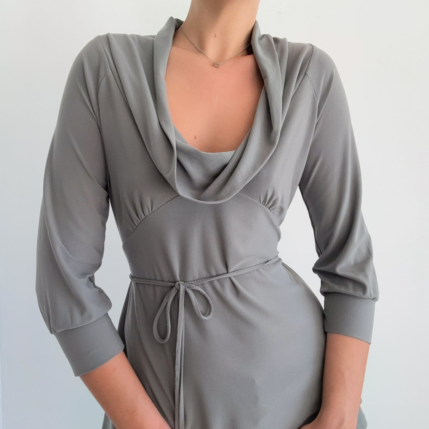 Y2K BCBGMaxAzria Grey Cowl Neck Tie Blouse / SZ M