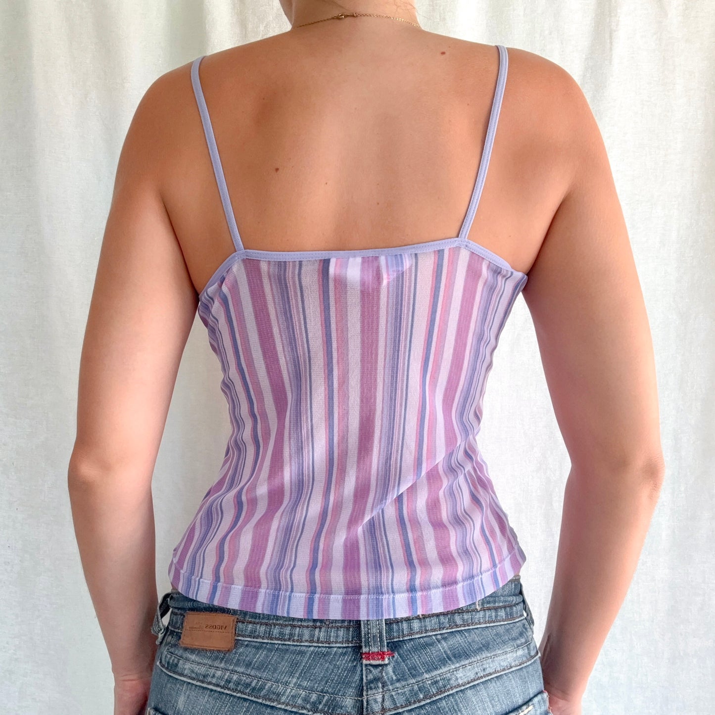 Y2K Purple Striped Mesh Tank / SZ M