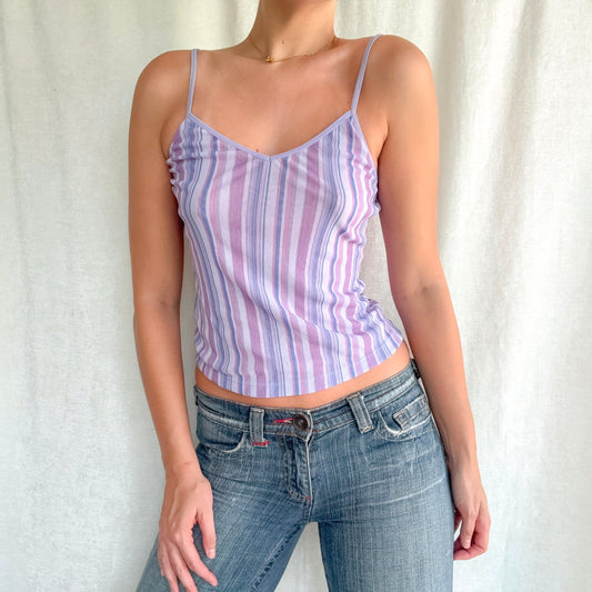 Y2K Purple Striped Mesh Tank / SZ M