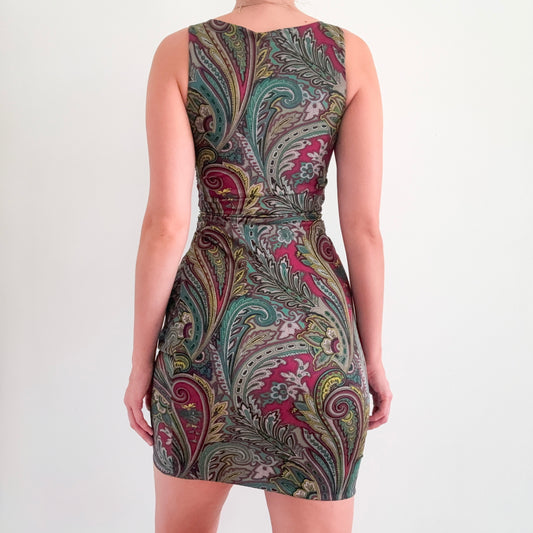 Etro Magenta & Teal Paisley Draped Dress / SZ 2