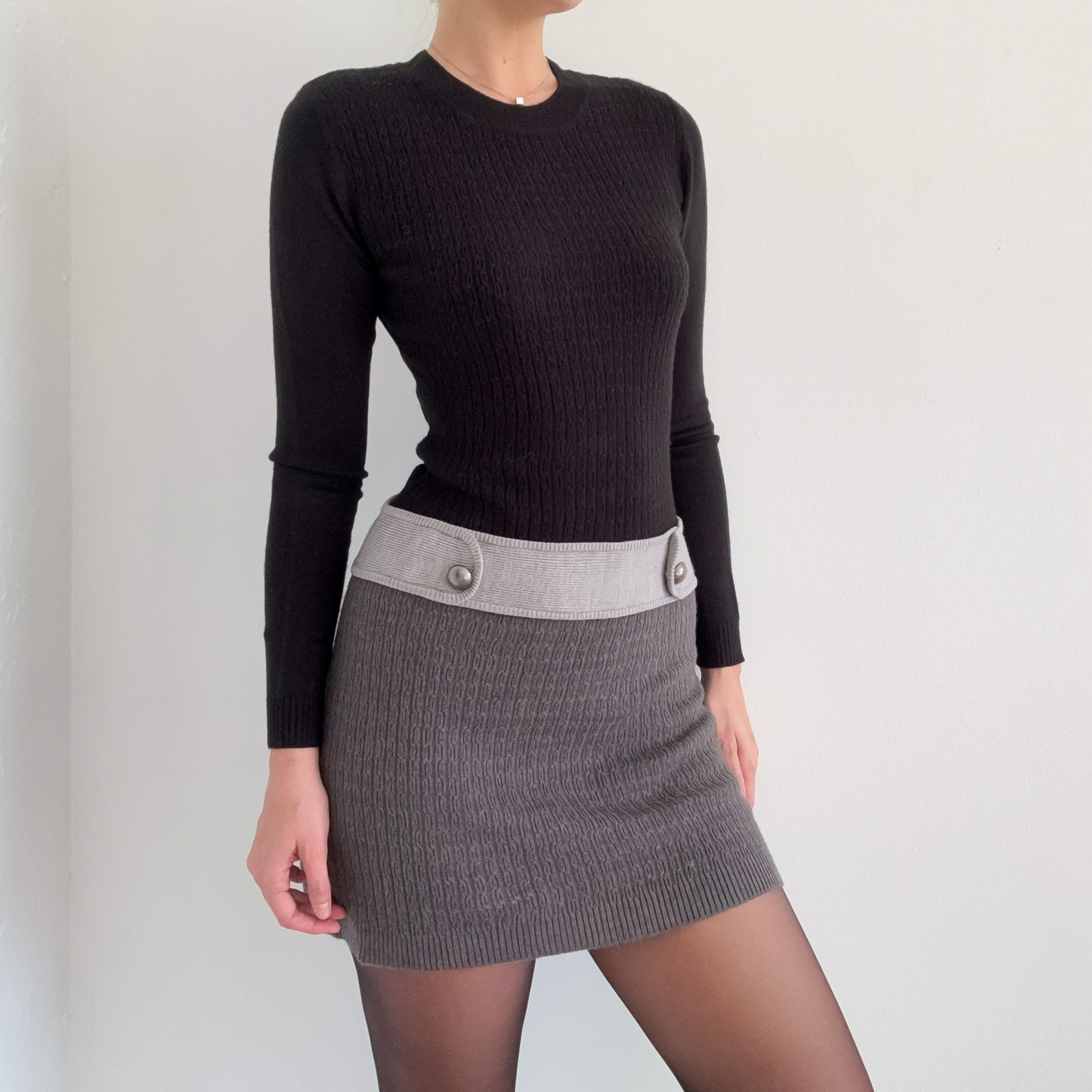 Y2K Black & Grey Knit Mini Dress / SZ M