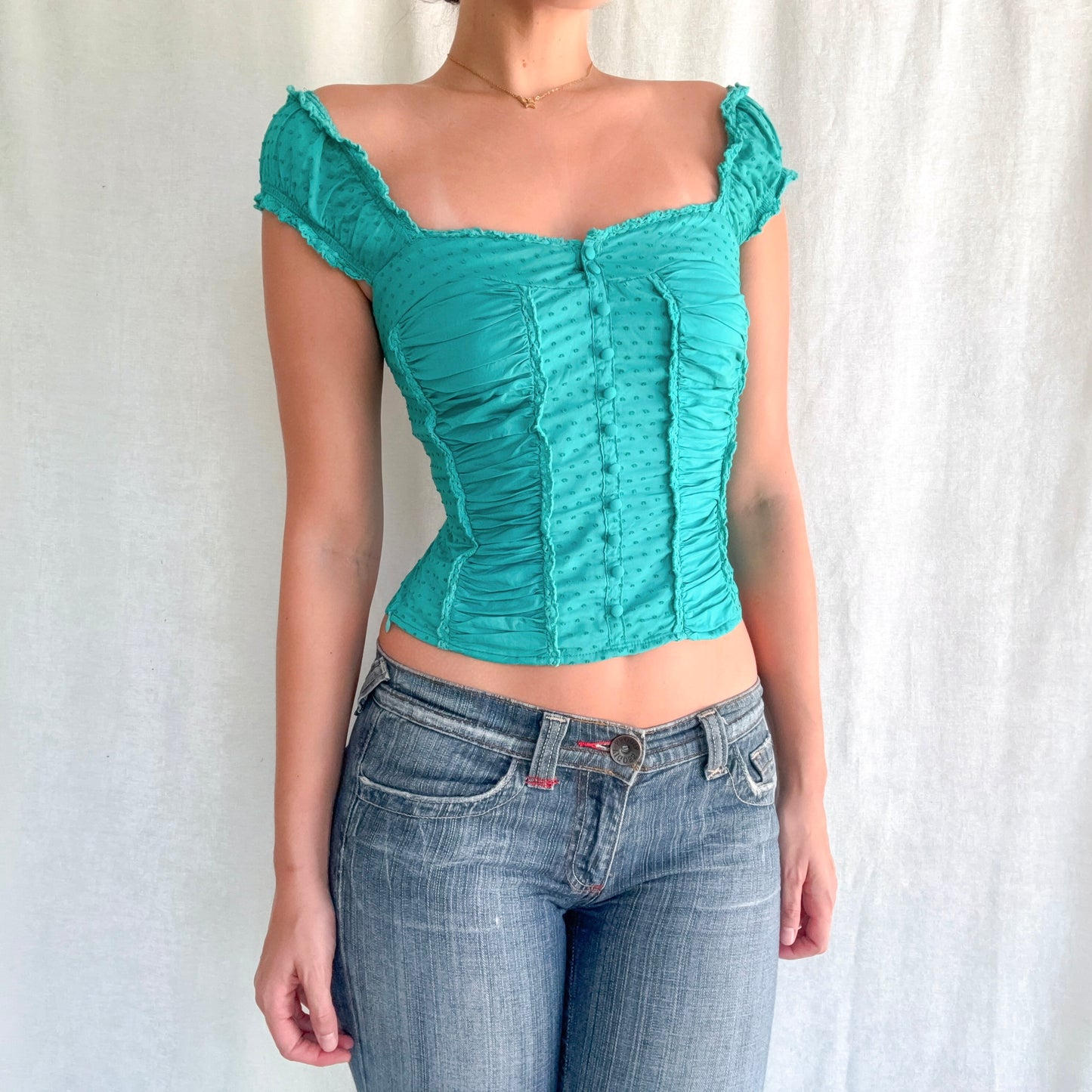 Y2K Guess Teal Cotton Bustier Top / SZ S