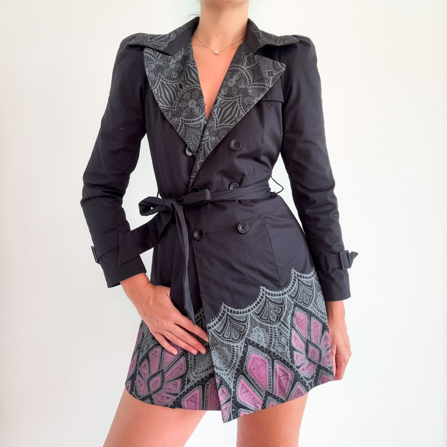Y2K Desigual Black & Purple Trench Coat / SZ XS/S