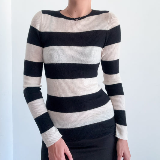 Y2K Ivory & Black Striped Knit Top / SZ M