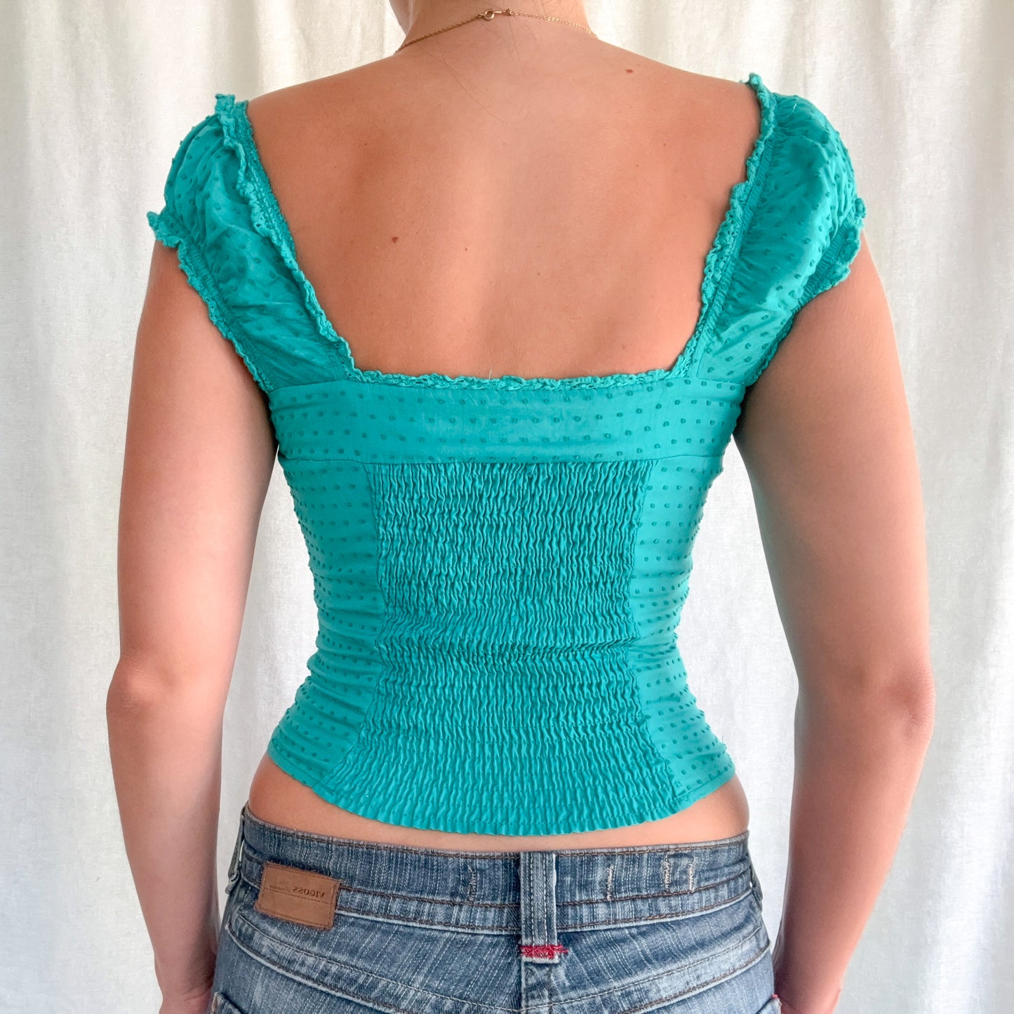 Y2K Guess Teal Cotton Bustier Top / SZ S