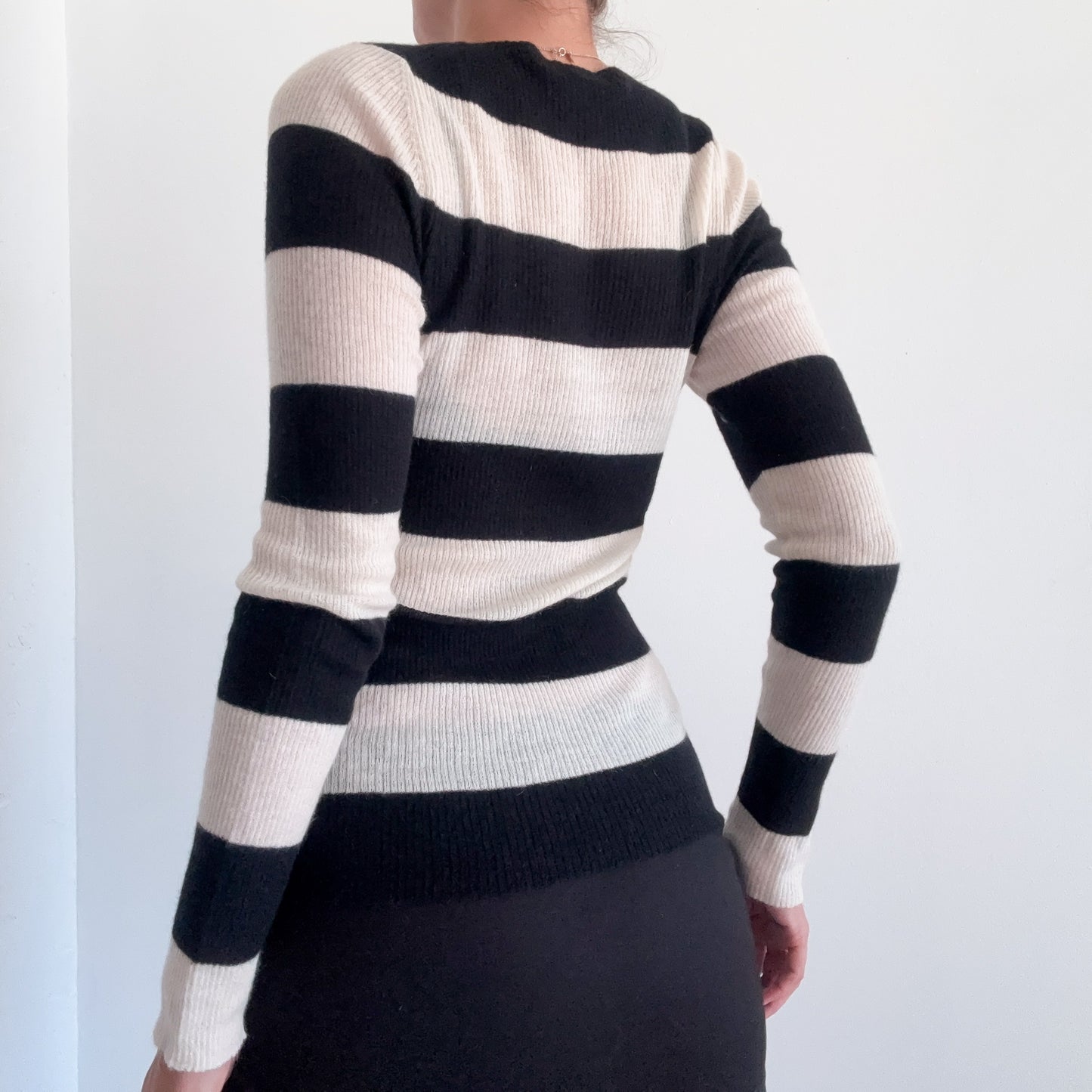 Y2K Ivory & Black Mohair Blend Knit Top / SZ M