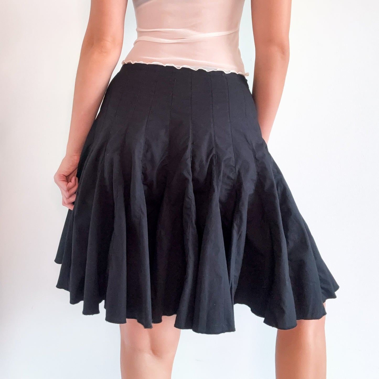 Y2K Black Cotton Pleated Midi Skirt / SZ S