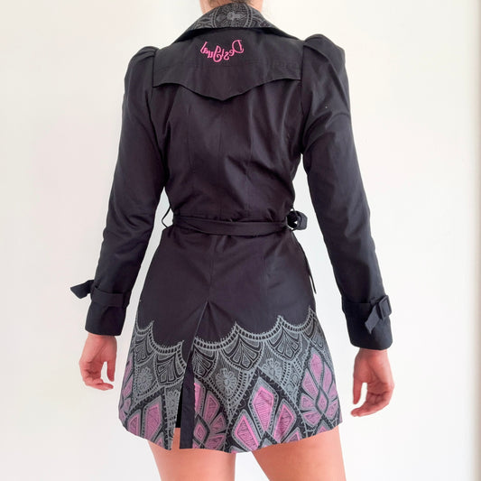 Y2K Desigual Black & Purple Trench Coat / SZ XS/S