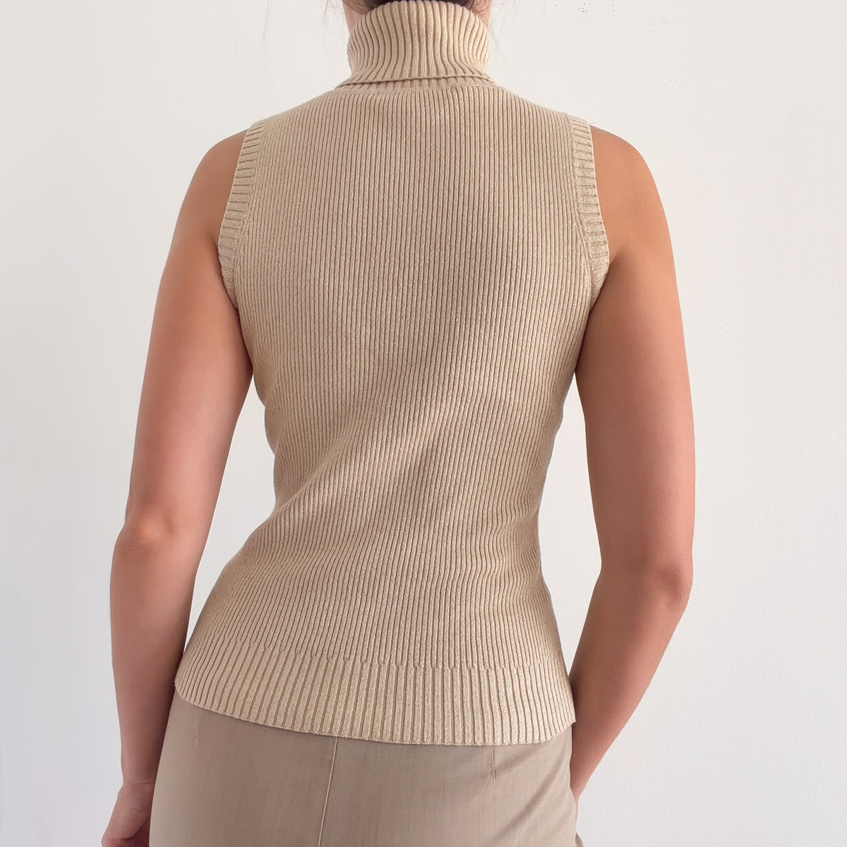 90's Champagne Sparkle Knit Sleeveless Turtleneck / SZ S