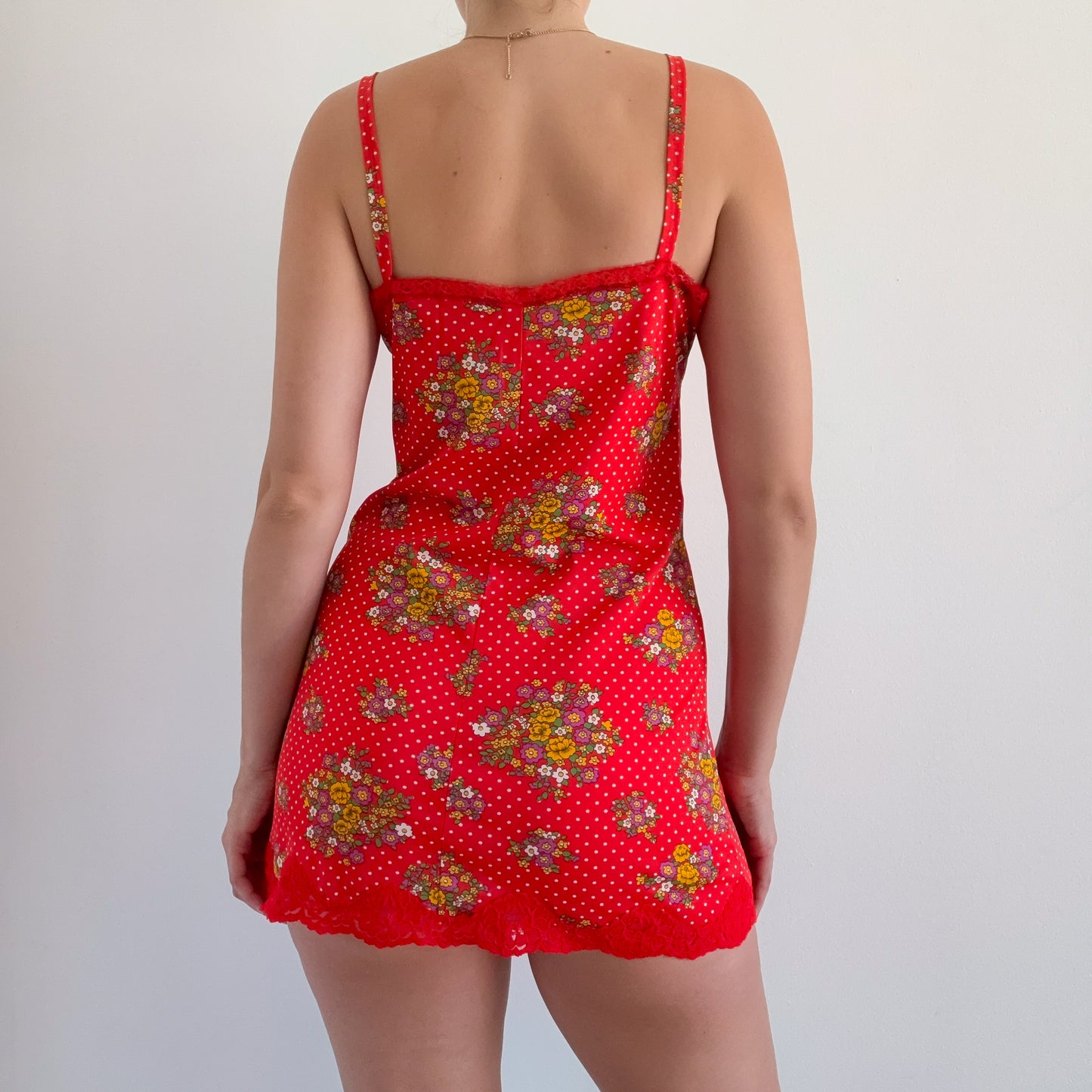 70's Red Flower Polka Dot Mini Slip Dress / SZ S/M