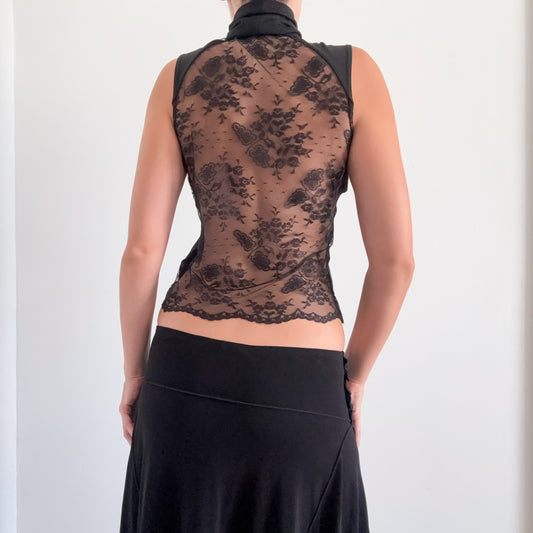 Y2K Black Lace Back Turtleneck Top / SZ M