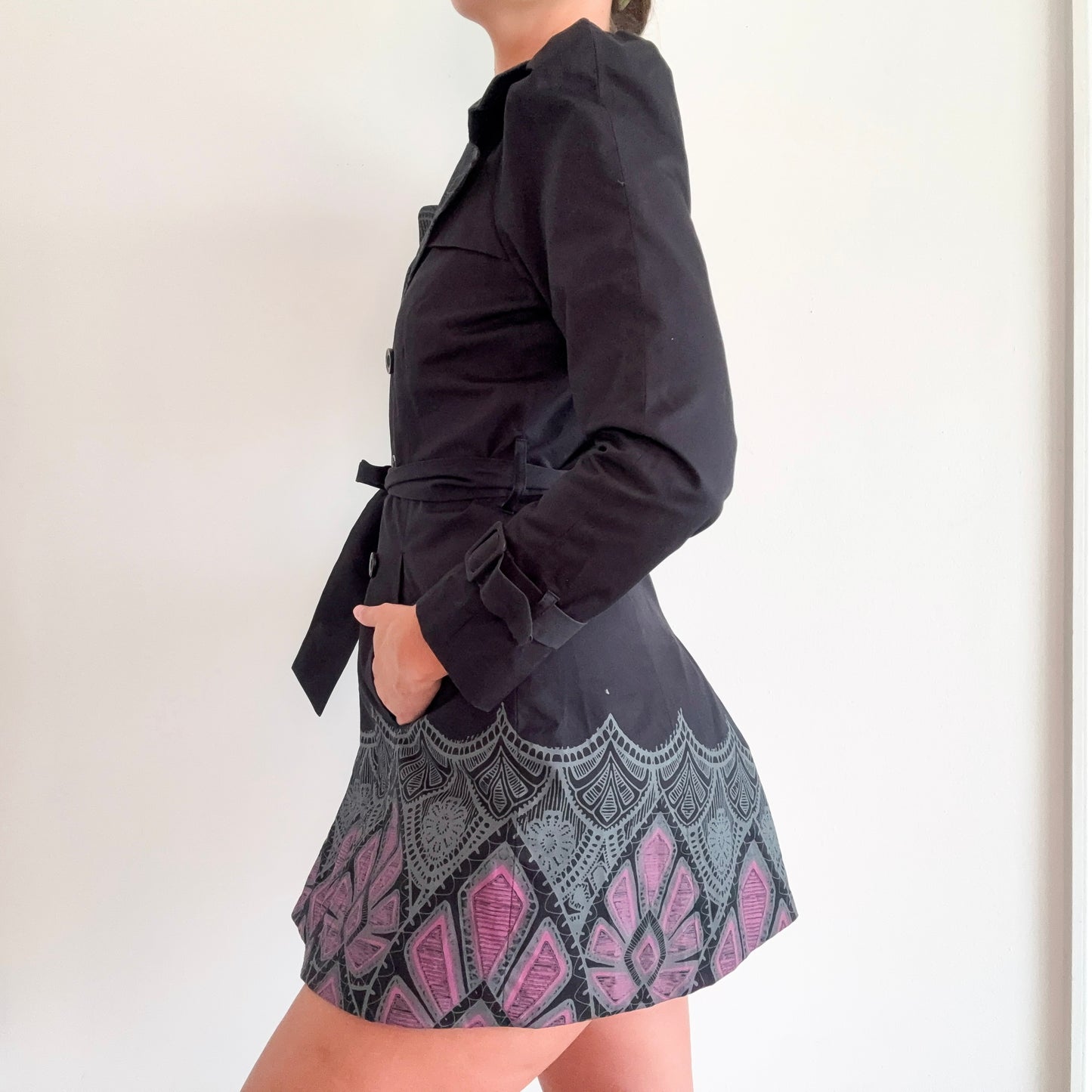 Y2K Desigual Black & Purple Trench Coat / SZ XS/S