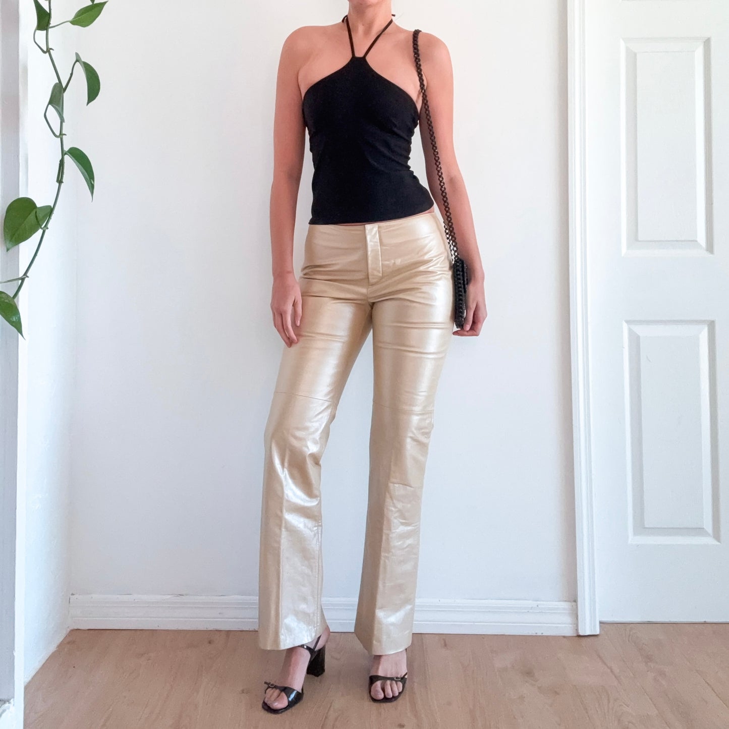 90's Champagne Leather Pants / SZ 6