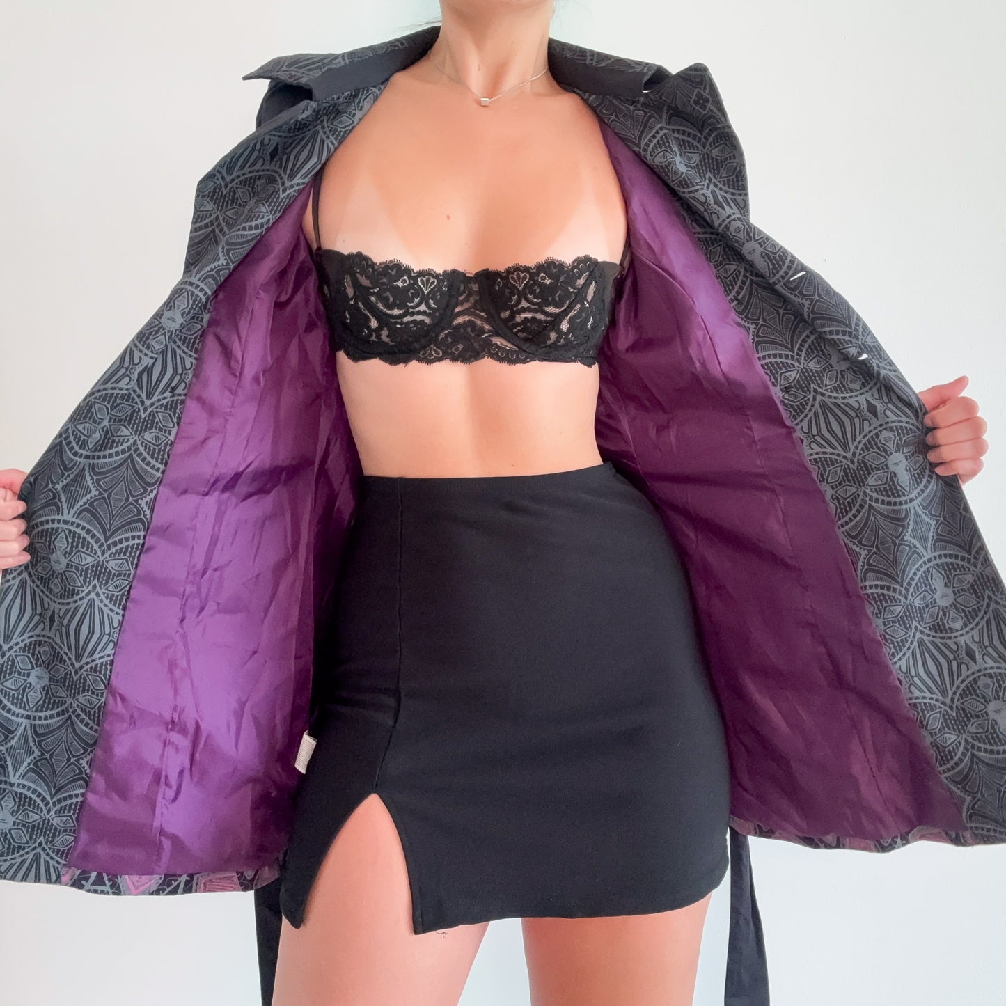 Y2K Desigual Black & Purple Trench Coat / SZ XS/S