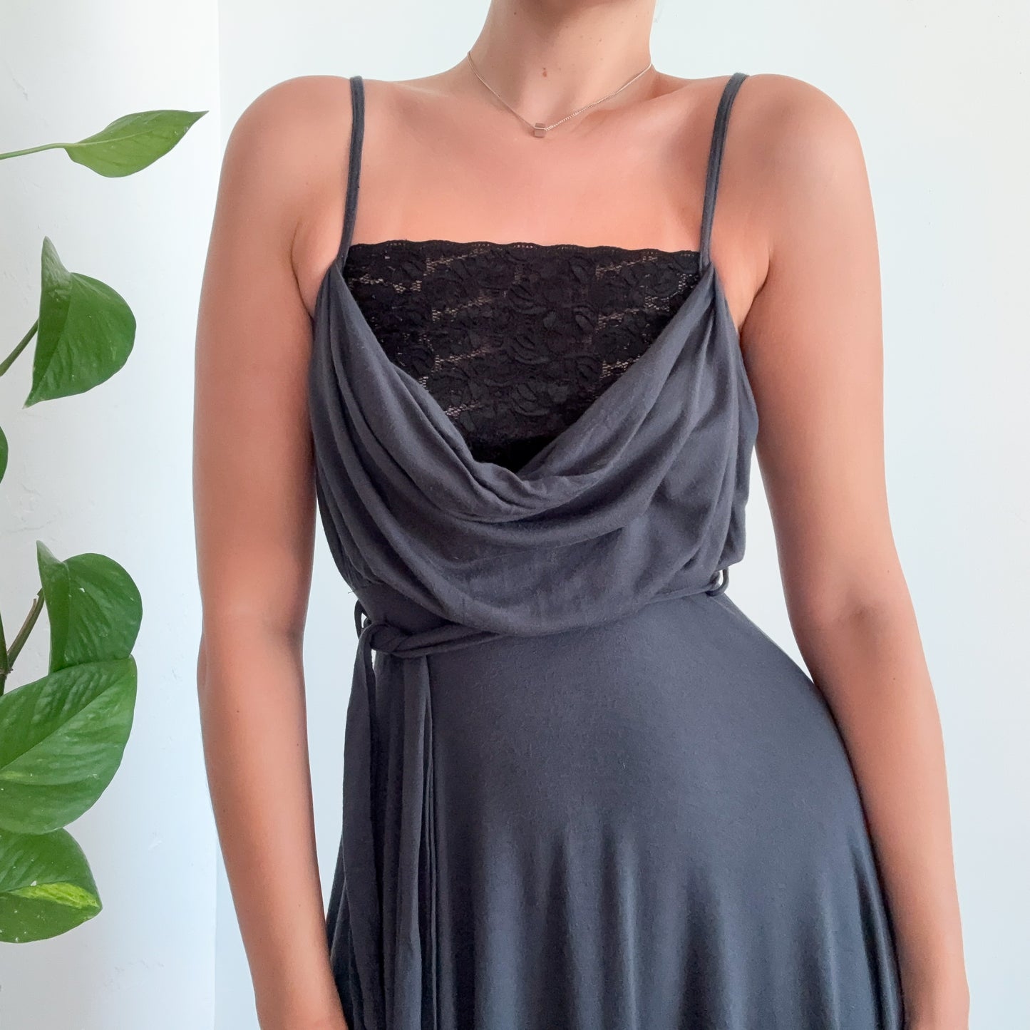 Y2K Grey Modal Lace Draped Dress / SZ S