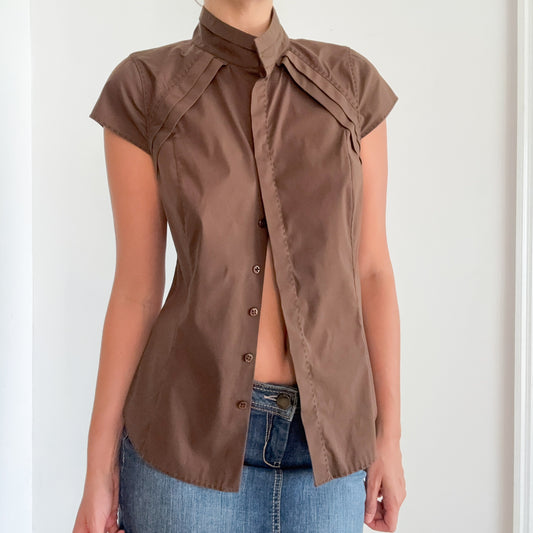 Y2K Brown Cotton Button Up Blouse / SZ 8